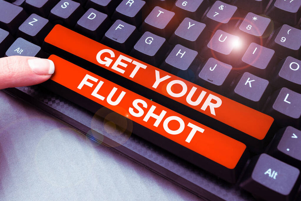 Käsitteellinen näyttö Get Your Flu Shot, Business overview Hanki rokote suojaamaan influenssalta - Valokuva, kuva