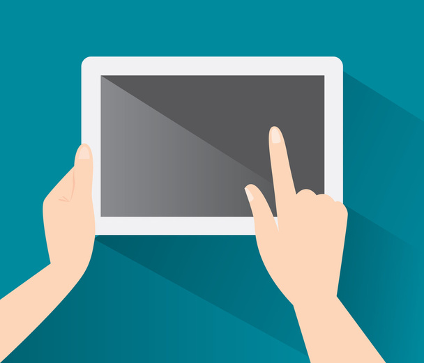 Handen holing tablet pc met een leeg scherm - Vector, afbeelding