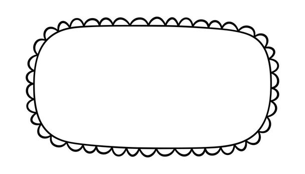 Doodle circle oval scalloped frame. Hand drawn scalloped edge ellipse shape. Simple round label form. Flower silhouette lace frame. Vector illustration isolated on white background. - Vector, Image