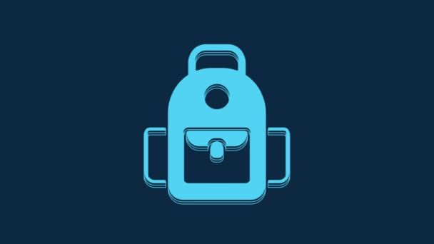 Blue School backpack icon isolated on blue background. 4K Video motion graphic animation. - Filmati, video