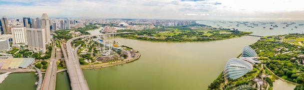 Panoramatický panoramatický výhled na Singapur s Marina Bay - Fotografie, Obrázek