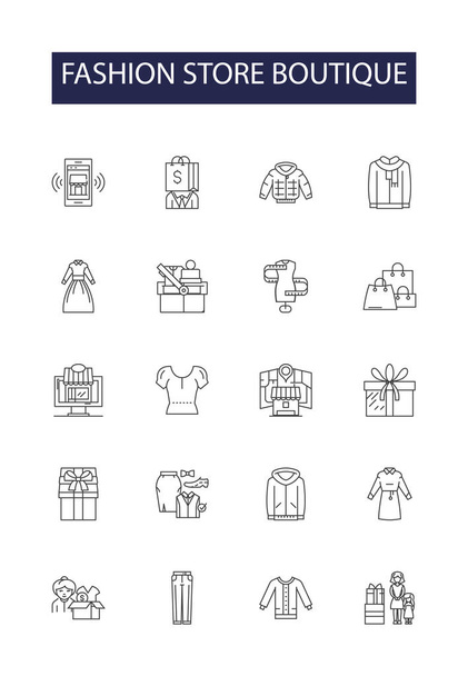 Fashion store boutique line vector icons and signs. boutique, shop, retail, fashion, clothing, clothes, business,fashionable vector outline illustration set - Vektor, Bild