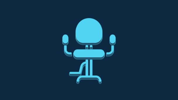 Sininen parturi tuoli kuvaketta eristetty sinisellä pohjalla. Parturin nojatuolin merkki. 4K Video motion graafinen animaatio. - Materiaali, video