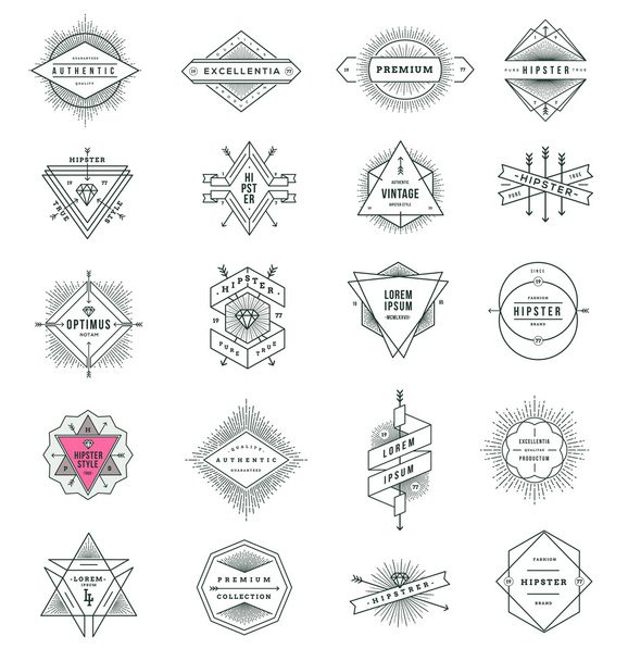 Vector set of hipster line signs and emblems with sunburst - Vector, imagen