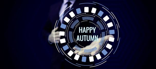 Текст, показывающий вдохновение Happy Autumn, Word for Annual Special Milestone Commemoration - Фото, изображение