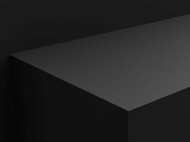 Empty minimal black platform podium or pedestal for product presentation. Empty stand showcase. Blank template for advertise. Abstract black background. 3d rendering. - Foto, afbeelding