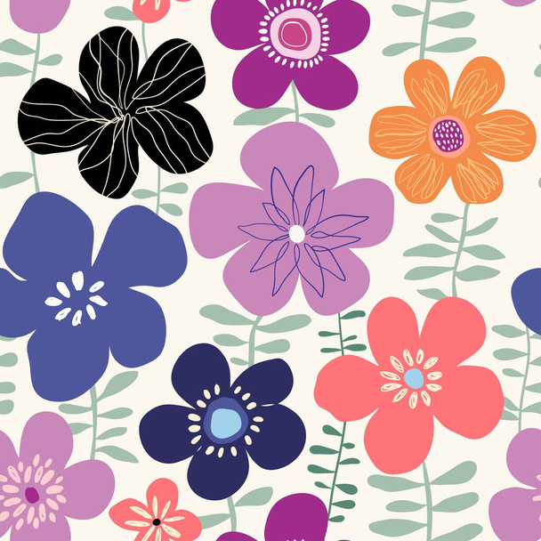 Abstract seamless pattern with flowers, doodle shapes, modern design, vector - Вектор, зображення