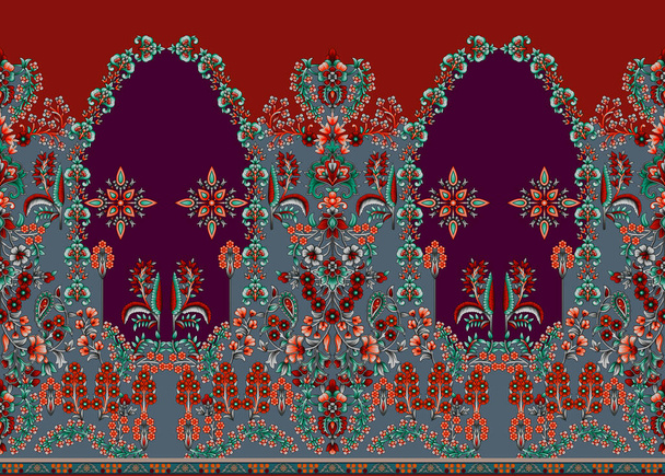 it's a unique digital Traditional Geometric Ethnic border, floral leaves baroque pattern and Mughal art elements, Abstract texture motif, and vintage Ornament artwork combination for textile printing. - Photo, Image