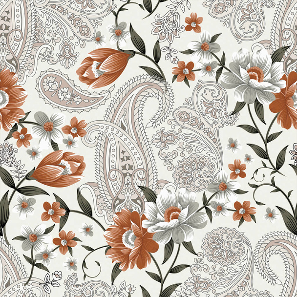 è un bordo etnico geometrico tradizionale digitale unico, motivo barocco a foglie floreali ed elementi artistici mughal, motivo astratto della texture e combinazione di opere d'arte vintage per la stampa tessile. - Foto, immagini