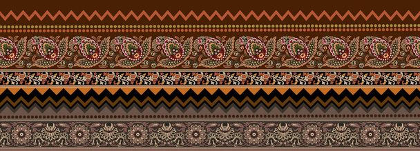 het is een unieke digitale Traditionele Geometrische Etnische grens, bloemblaadjes barokke patroon en Mughal art elementen, Abstract textuur motief, en vintage Ornament kunstwerk combinatie voor textiel printen. - Foto, afbeelding