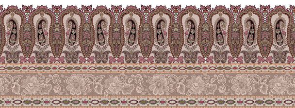 it's a unique digital Traditional Geometric Ethnic border, floral leaves baroque pattern and Mughal art elements, Abstract texture motif, and vintage Ornament artwork combination for textile printing. - Photo, image