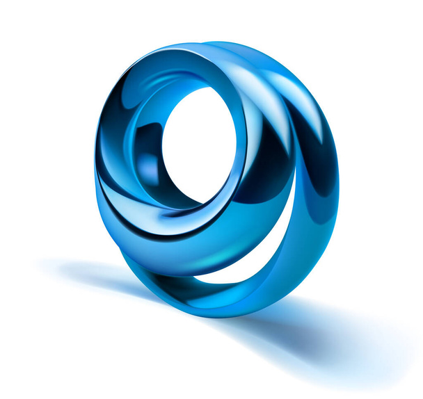 Abstract figure of two shiny metal rings of blue color, with a shadow on a white background - Vector, Imagen
