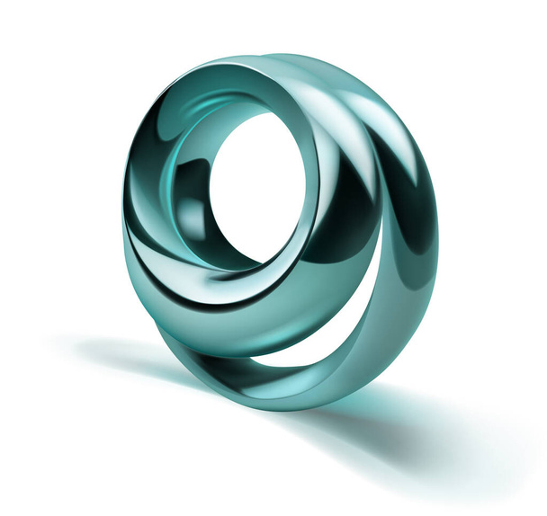 Abstract figure of two shiny metal rings of light blue color, with a shadow on a white background - Vector, Imagen