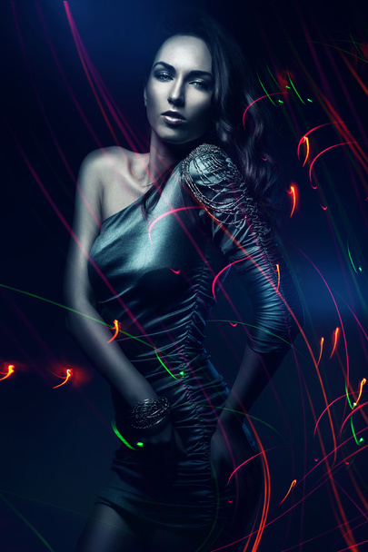 Woman in colourful lights - Photo, image