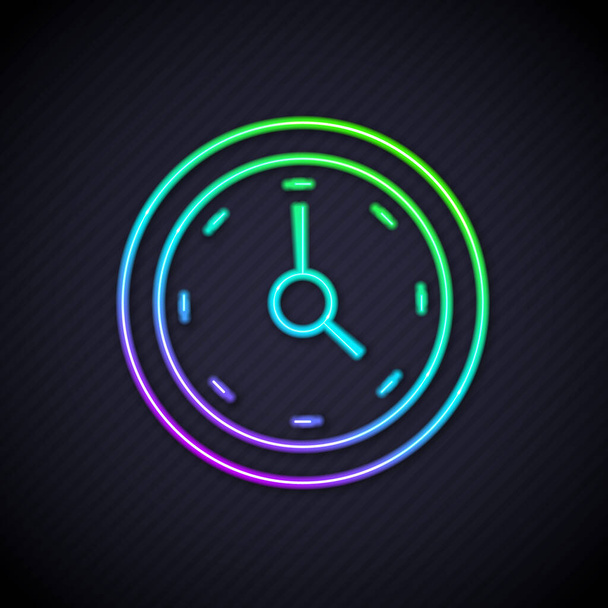 Glowing neon line Clock icon isolated on black background. Time symbol.  Vector - Vektori, kuva