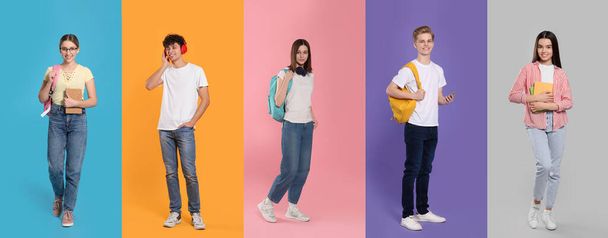Photos of teenagers on different color backgrounds, collage - Fotó, kép