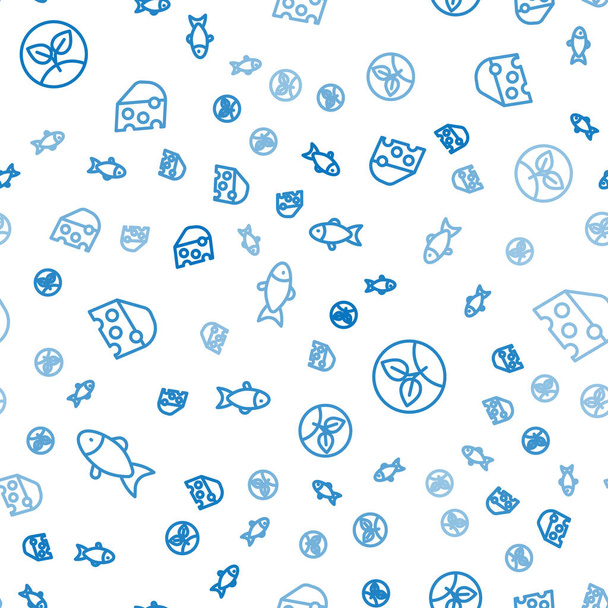 Set line Fish, Sprout and Cheese on seamless pattern. Vector - Vector, Image
