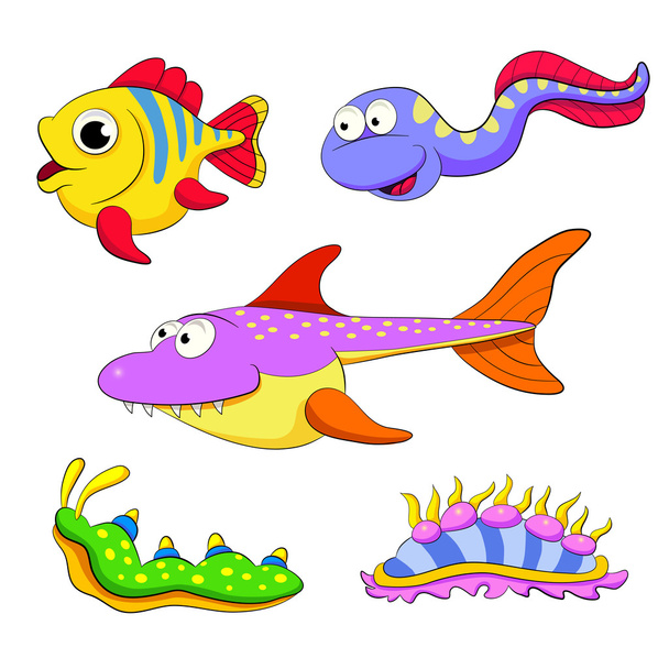 σύνολο ψάρια κινουμένων σχεδίων - Διάνυσμα, εικόνα