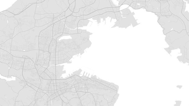 Blanco y gris claro Mapa de fondo vectorial de la ciudad de Dalian, carreteras e ilustración del agua. Proporción de pantalla ancha, hoja de ruta digital de diseño plano. - Vector, Imagen