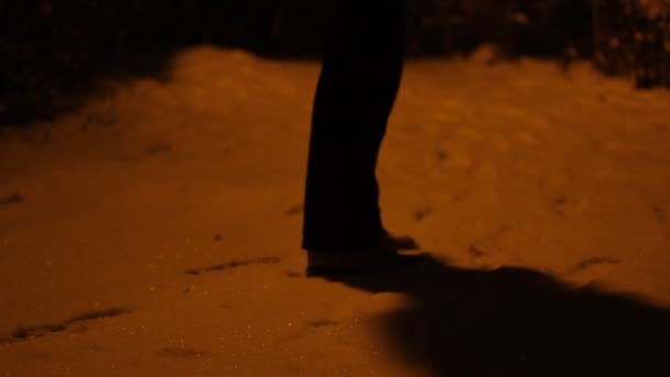 Człowiek czeka w Snowy nocy - Materiał filmowy, wideo