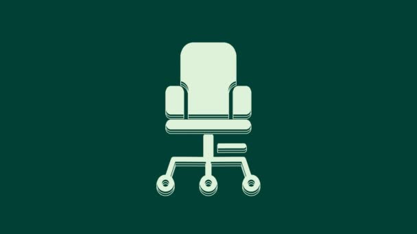 Fehér Irodai szék ikon elszigetelt zöld háttérrel. 4K Videó mozgás grafikus animáció. - Felvétel, videó