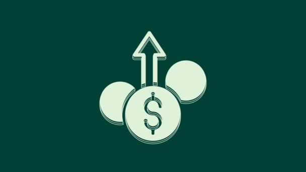 Witte Financiële groei dollar munt pictogram geïsoleerd op groene achtergrond. Toenemende inkomsten. 4K Video motion grafische animatie. - Video