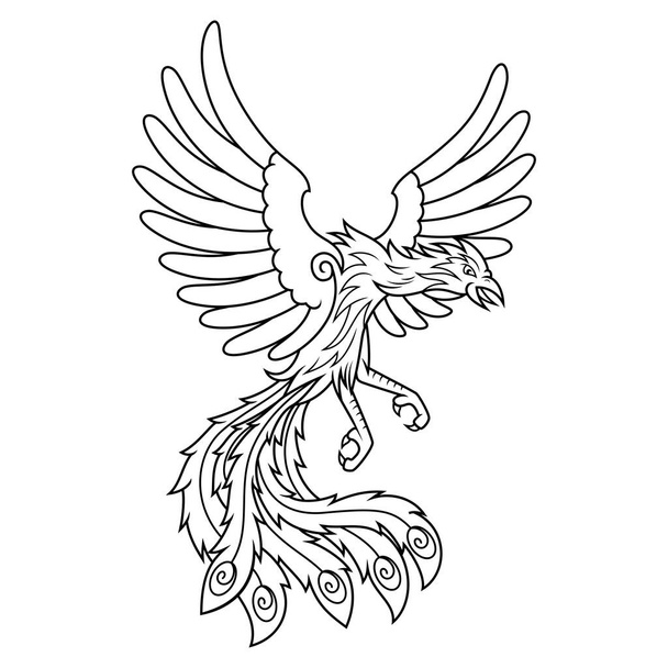 Hand drawn of phoenix line art - Vektori, kuva