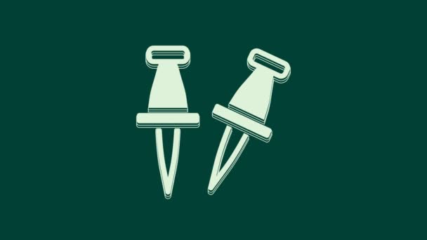 White Push pin icon isolated on green background. Thumbtacks sign. 4K Video motion graphic animation. - Footage, Video