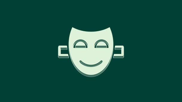 Bílá Komedie divadelní maska ikona izolované na zeleném pozadí. Grafická animace pohybu videa 4K. - Záběry, video