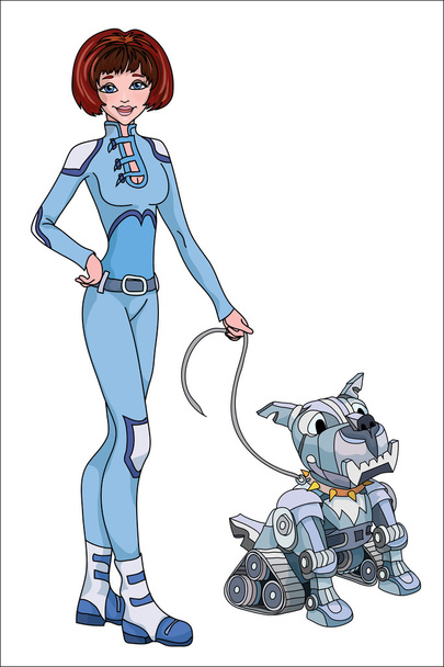 Žena s pes robota - Vektor, obrázek