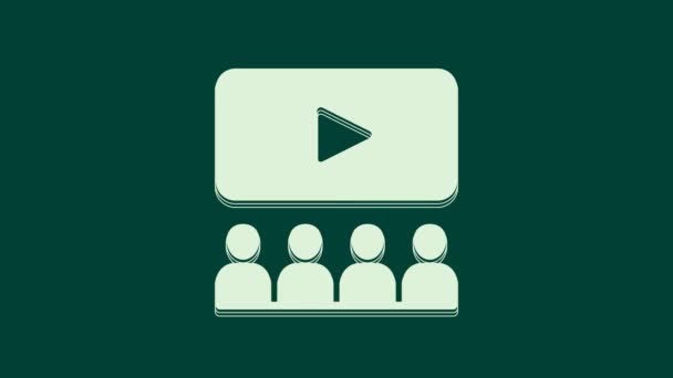 Fehér mozi előadóterem képernyő ikon elszigetelt zöld alapon. 4K Videó mozgás grafikus animáció. - Felvétel, videó