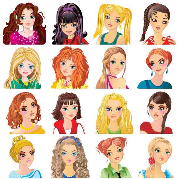 fashionable girls  with  hairstyles - Vector, Image