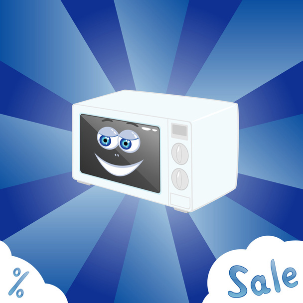 Banner de venda com forno de microondas de desenho animado
 - Vetor, Imagem