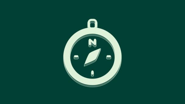Weißes Kompass-Symbol isoliert auf grünem Hintergrund. Windrose Navigationssymbol. Windrose Zeichen. 4K Video Motion Grafik Animation. - Filmmaterial, Video