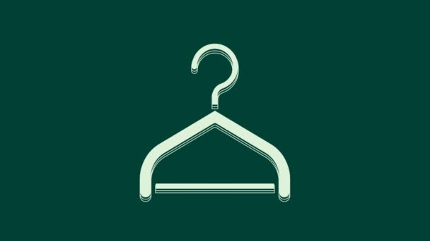 Witte Hanger garderobe pictogram geïsoleerd op groene achtergrond. Cloakroom icoon. Kleding service symbool. Wasserij hangerbord. 4K Video motion grafische animatie. - Video