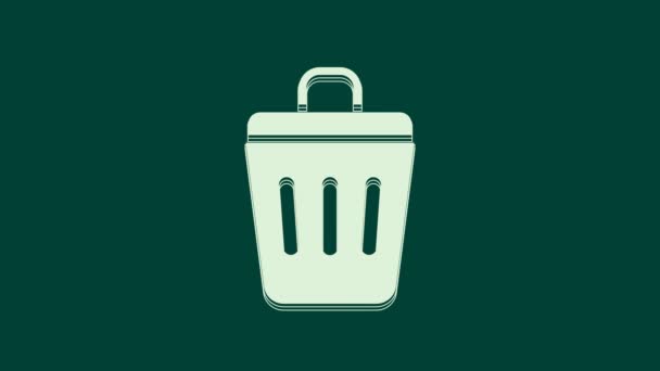 Белый мусорный бак значок изолирован на зеленом фоне. Знак мусорного бака. Reycle basket icon. Значок офисного мусора. Видеографическая анимация 4K. - Кадры, видео