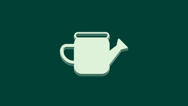 White Watering can icon isolated on green background. Irrigation symbol. 4K Video motion graphic animation. - Footage, Video