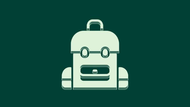 Fehér Iskola hátizsák ikon elszigetelt zöld alapon. 4K Videó mozgás grafikus animáció. - Felvétel, videó