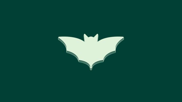 Icono de murciélago volador blanco aislado sobre fondo verde. Feliz fiesta de Halloween. Animación gráfica de vídeo 4K. - Imágenes, Vídeo