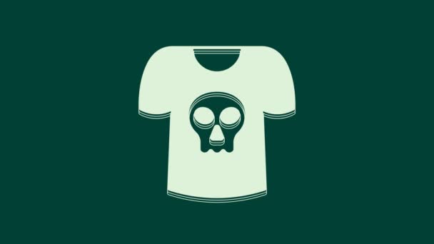 White Shirt with skull icon isolated on green background. Happy Halloween party. 4K Video motion graphic animation. - Footage, Video