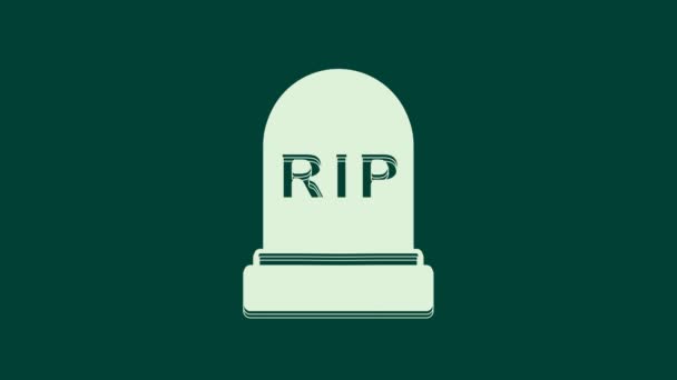Bílý náhrobek s ikonou RIP na zeleném pozadí. Ikona hrobu. Šťastný Halloweenský večírek. Grafická animace pohybu videa 4K. - Záběry, video