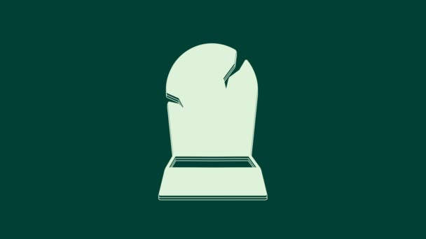 緑の背景に隔離されたアイコンにRIPで書かれたホワイトトムストーン。墓のアイコン。ハッピーハロウィンパーティー。4Kビデオモーショングラフィックアニメーション. - 映像、動画