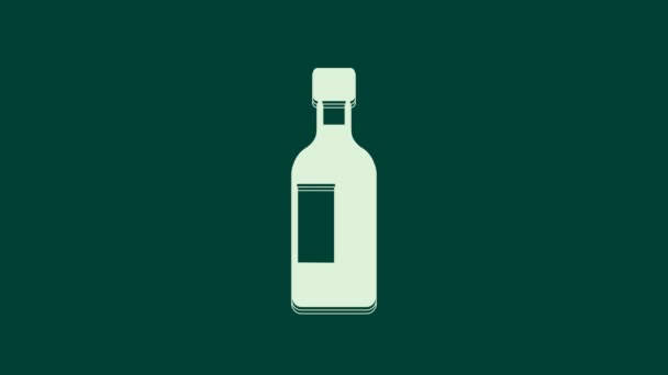 Witte fles wijn pictogram geïsoleerd op groene achtergrond. 4K Video motion grafische animatie. - Video