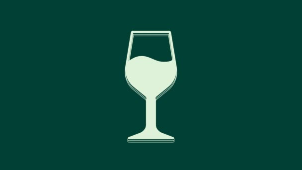 Witte wijn glas pictogram geïsoleerd op groene achtergrond. Wijn bordje. 4K Video motion grafische animatie. - Video