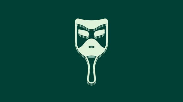 White Carnival mask icon isolated on green background. Masquerade party mask. 4K Video motion graphic animation. - Footage, Video