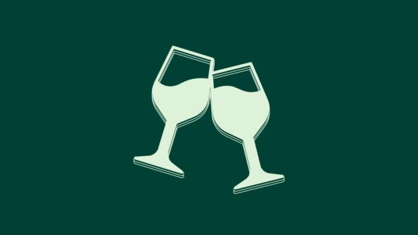 Λευκό ποτήρι κρασί εικονίδιο απομονώνονται σε πράσινο φόντο. Πινακίδα από γυαλί. 4K Γραφική κίνηση κίνησης βίντεο. - Πλάνα, βίντεο