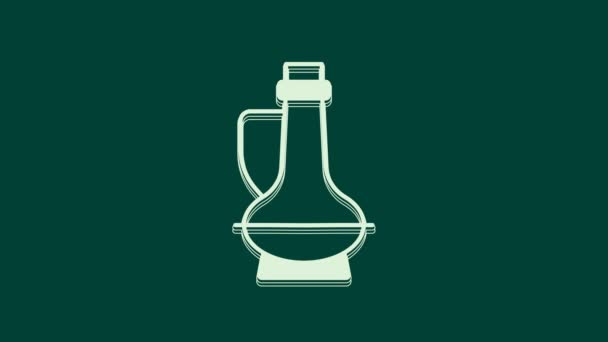 Weiße Flasche Olivenöl-Symbol isoliert auf grünem Hintergrund. Krug mit Olivenöl-Symbol vorhanden. 4K Video Motion Grafik Animation. - Filmmaterial, Video