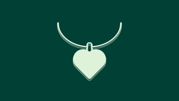 Witte ketting met hartvormige hanger pictogram geïsoleerd op groene achtergrond. Sieraden decoratie. Internationale Gelukkige Vrouwendag. 4K Video motion grafische animatie. - Video