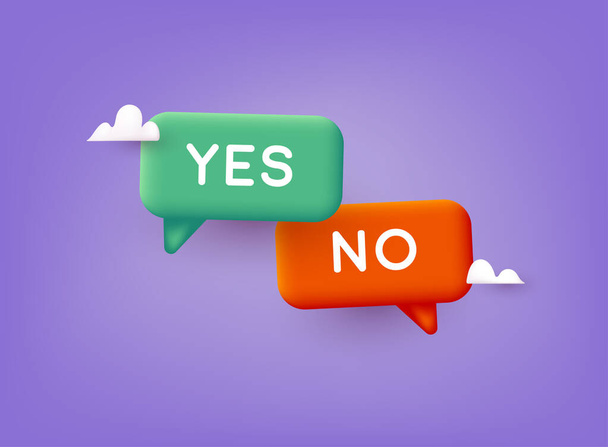 Yes No word text on talk shape. Green and red color. 3D Web Vector Illustrations. - Διάνυσμα, εικόνα