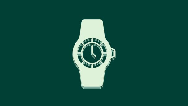 Icona dell'orologio da polso bianco isolato su sfondo verde. Icona dell'orologio da polso. Animazione grafica 4K Video motion. - Filmati, video